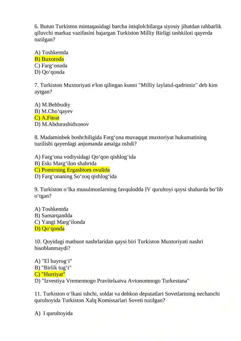 Sovet hukmronligi davrida davlatchilikning mustamlikachilik mohiyati Test savollari 2
