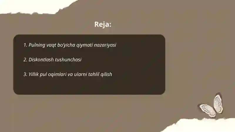 Pulning vaqt boʻyicha qiymati nazariyasi 2