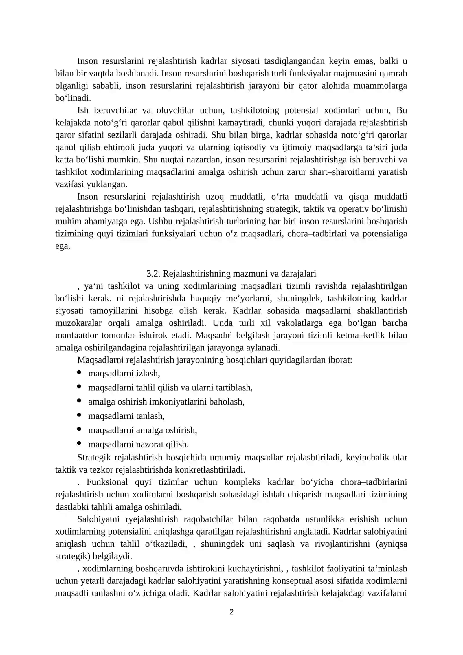 Inson resurslarini rejalashtirish va personal marketingi 2