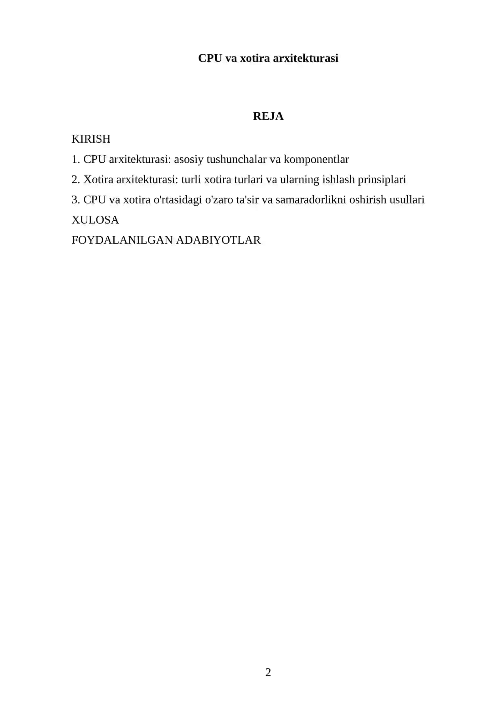 CPU va xotira arxitekturasi 2