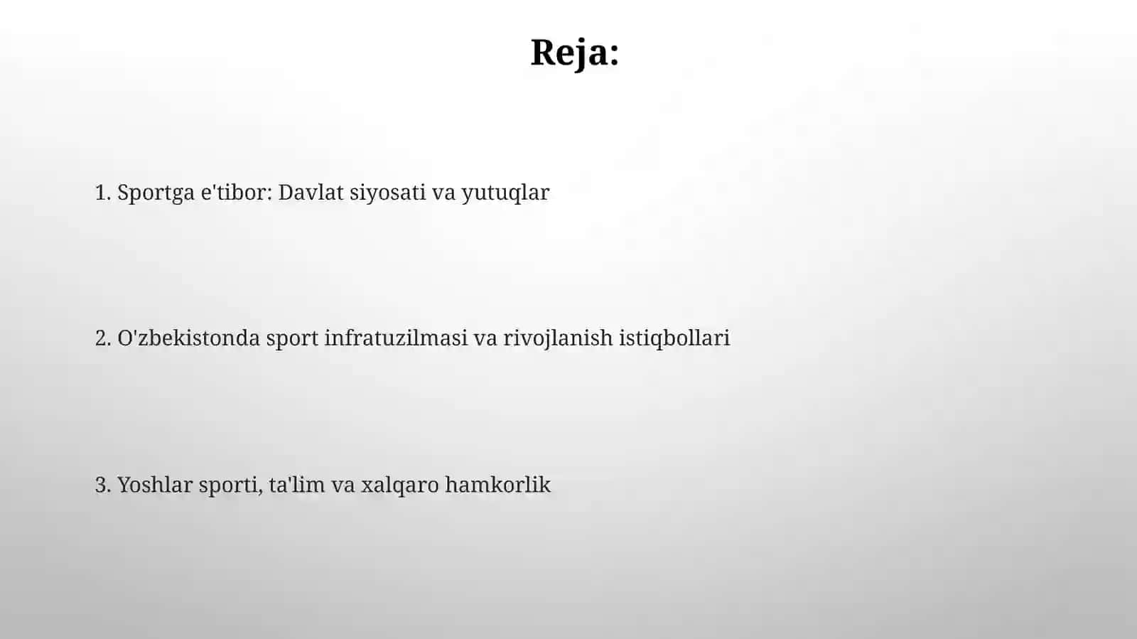 O‘zbekistonda sportga e’tibor va uning yangi bosqichga ko‘tarilishi 2