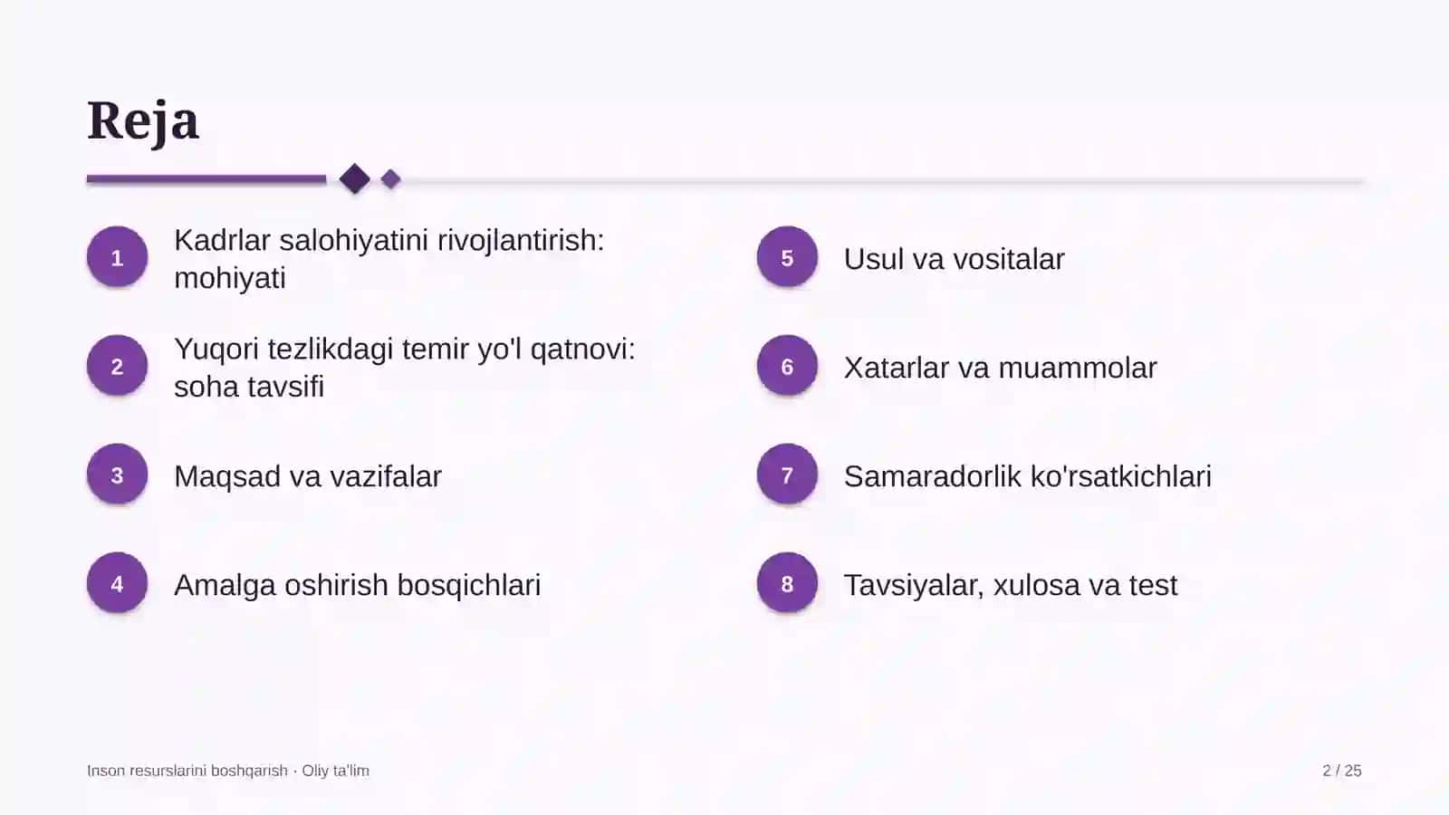 Yuqori tezlikdagi temir yo'l qatnovida kadrlar salohiyatini rivojlantirish 2