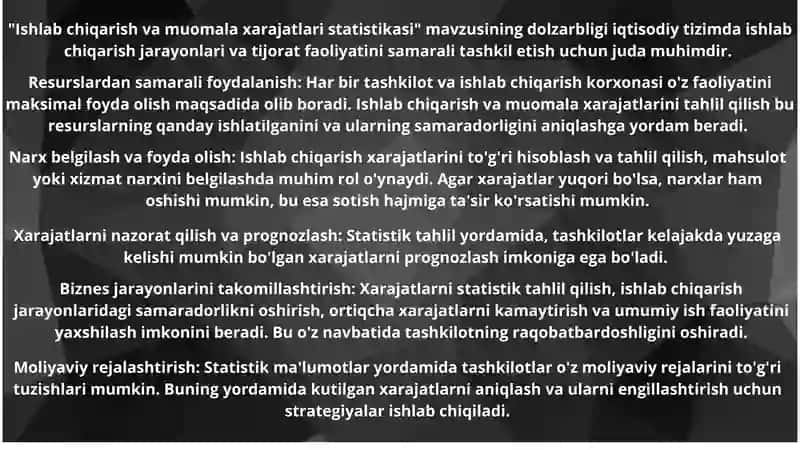 Ishlab chiqarish va muomila xarajatlari statistikasi 2