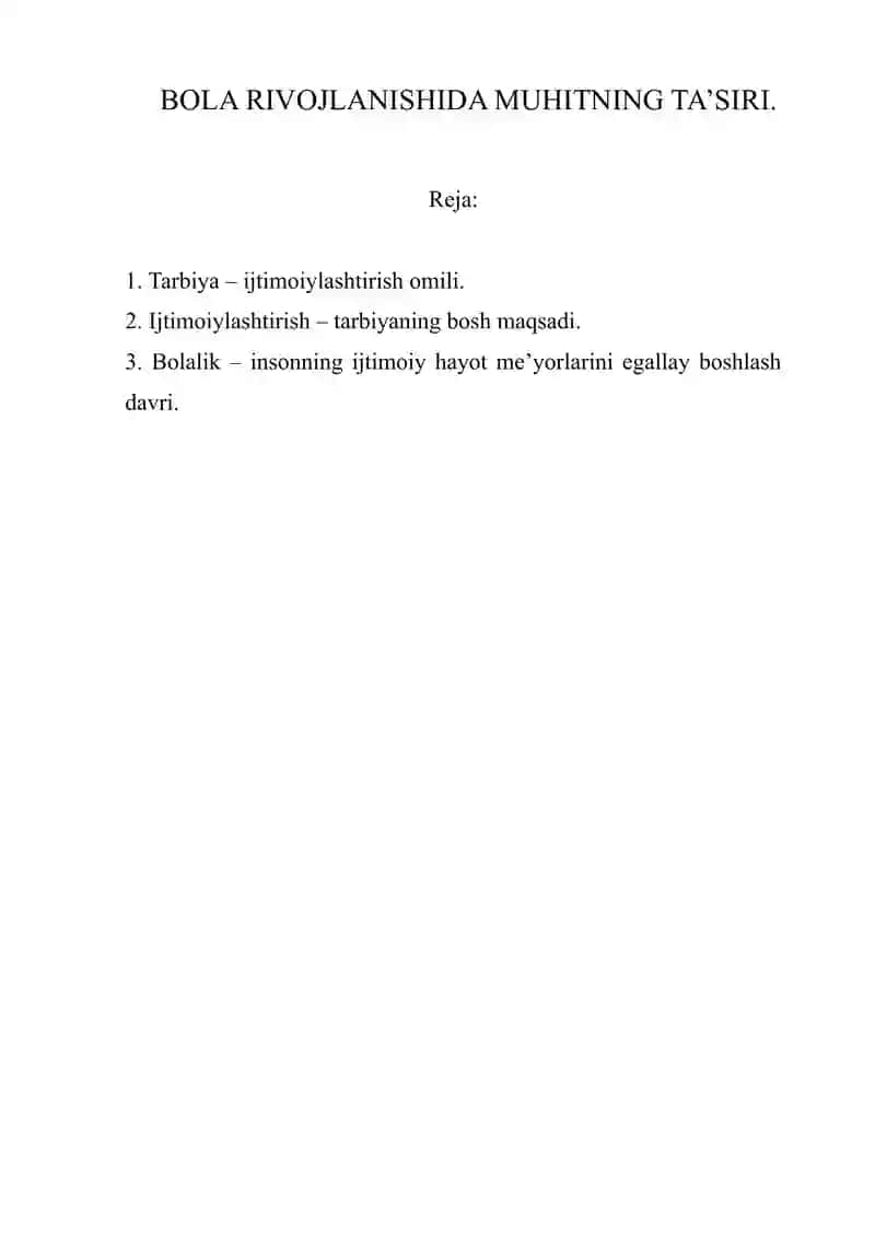 BOLA RIVOJLANISHIDA MUHITNING TA’SIRI REFERAT 2