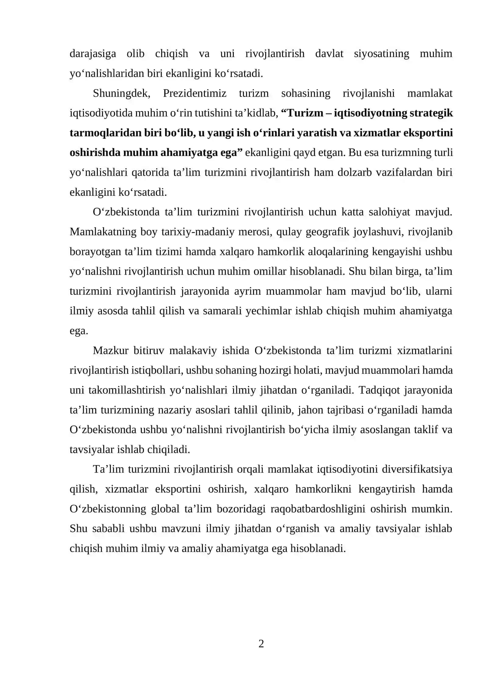 O'zbekistonda turizm xizmatlarini rivojlantirish va uning kelajak istiqbollari 2