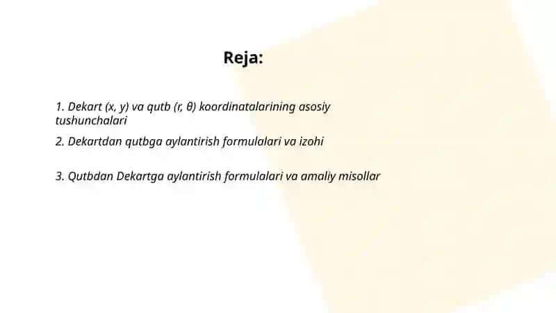 Dekart va qutb koordinatalari orasidagi bog'lanish 2