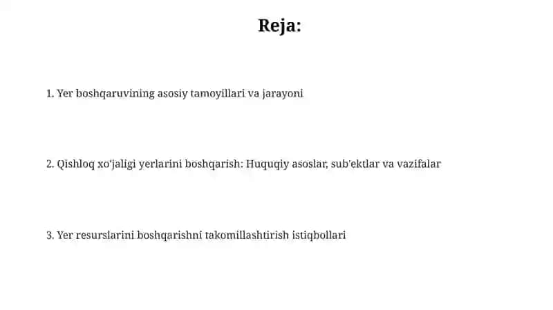 Yer boshqaruvining asoslari va uning yechimlari 2
