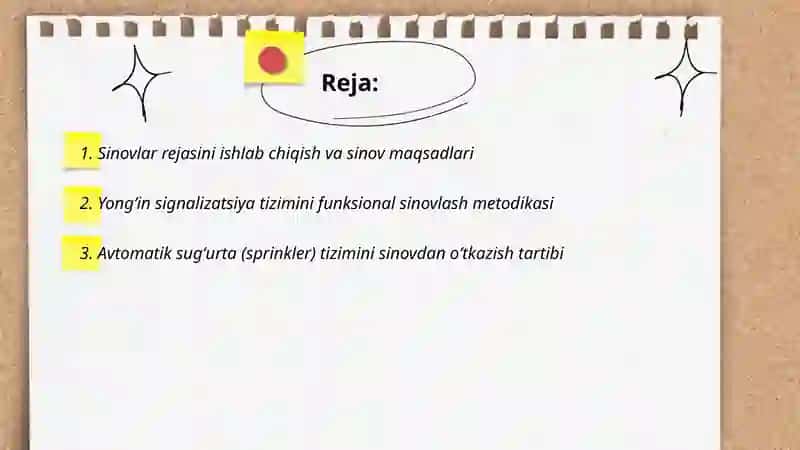 Yongʻin xavfsizligi tizimlarini sinovdan oʻtkazish metodologiyasi 2