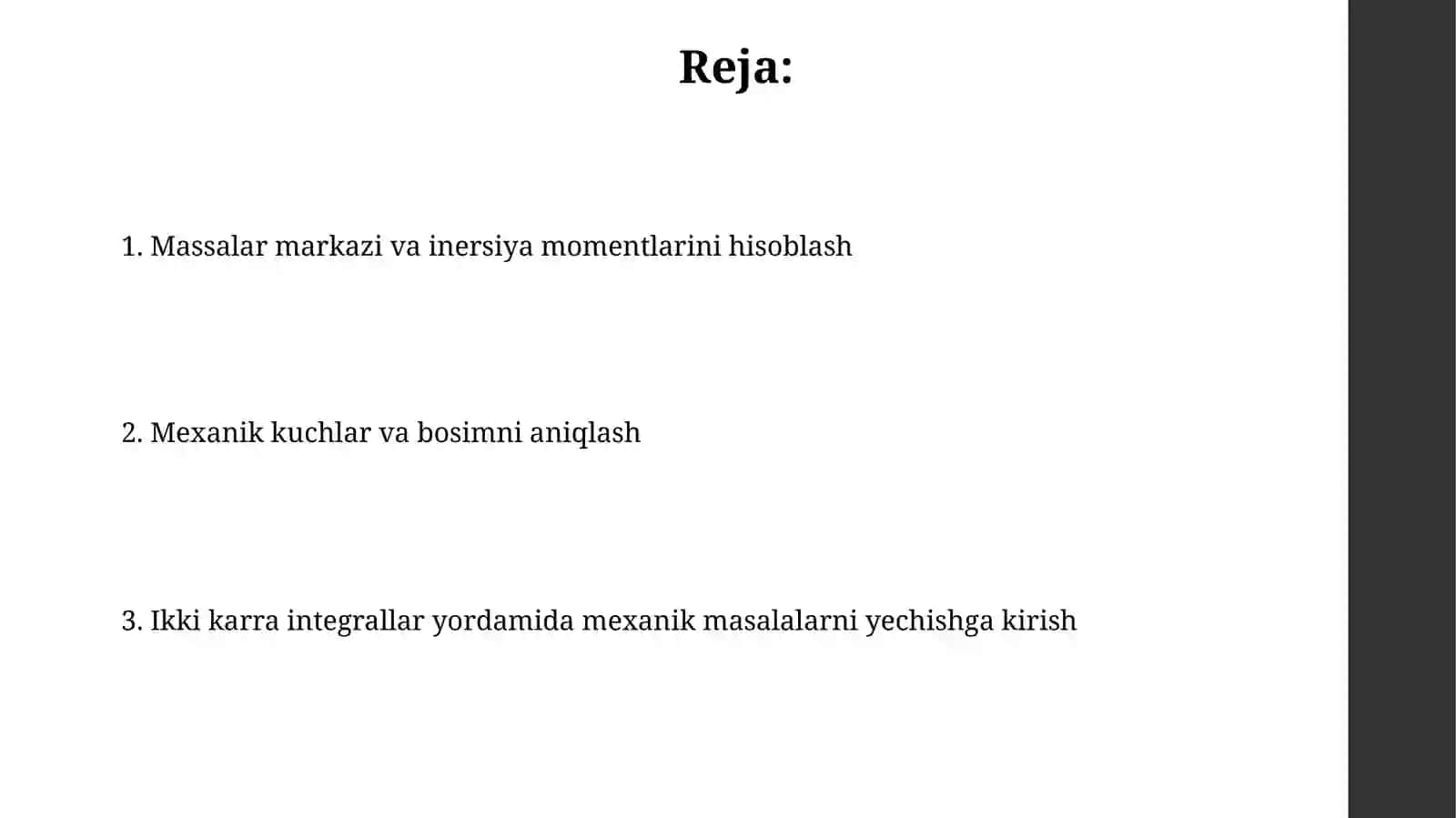 Ikki karrali integrallarni mexanik masalalari yechish 2