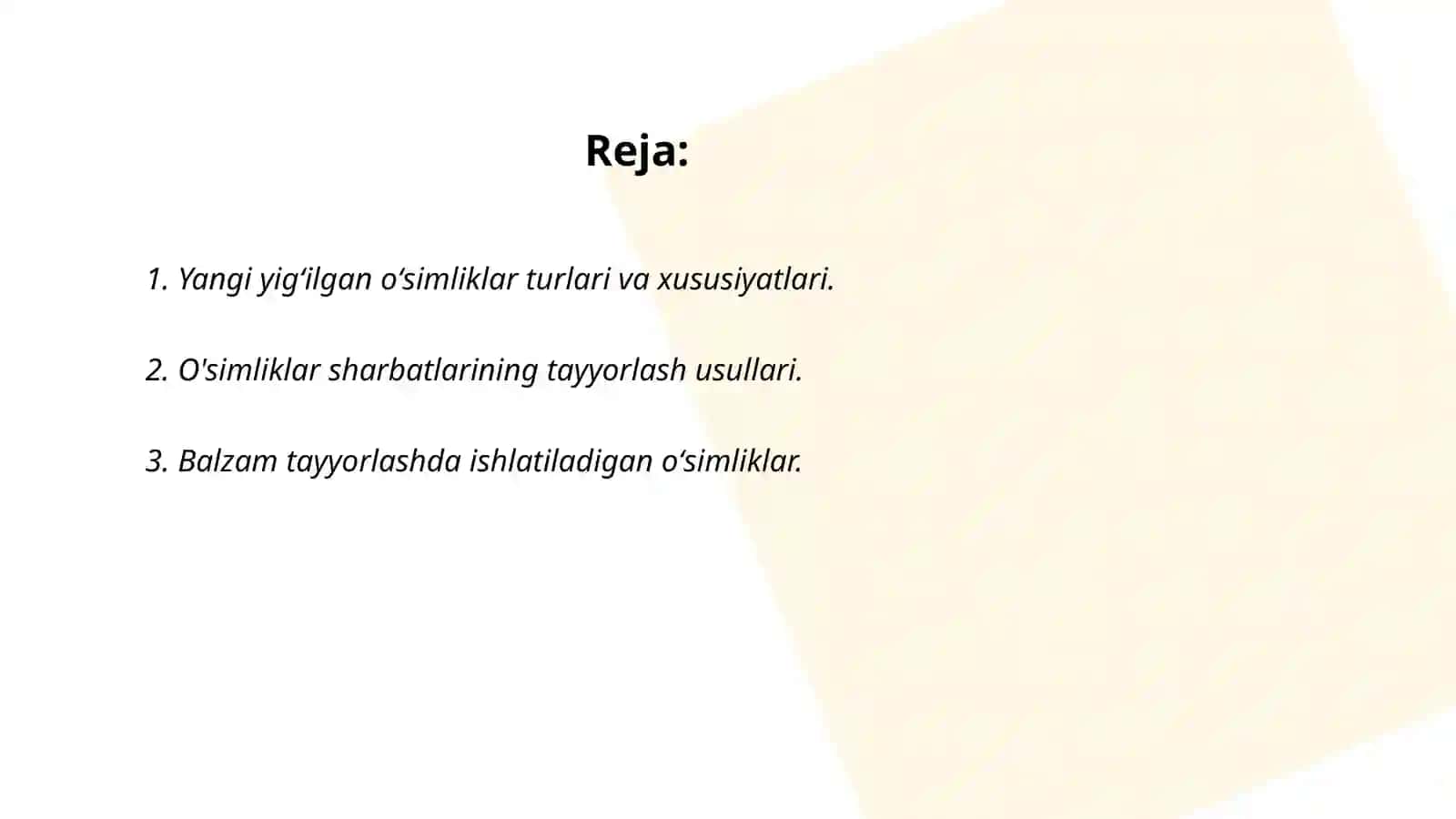 Yangi yigʻilgan (Quritilmagan) oʻsimliklardan dori tayyorlash texnologiyasi (Sharbatlar, balzam, eleksir) 2
