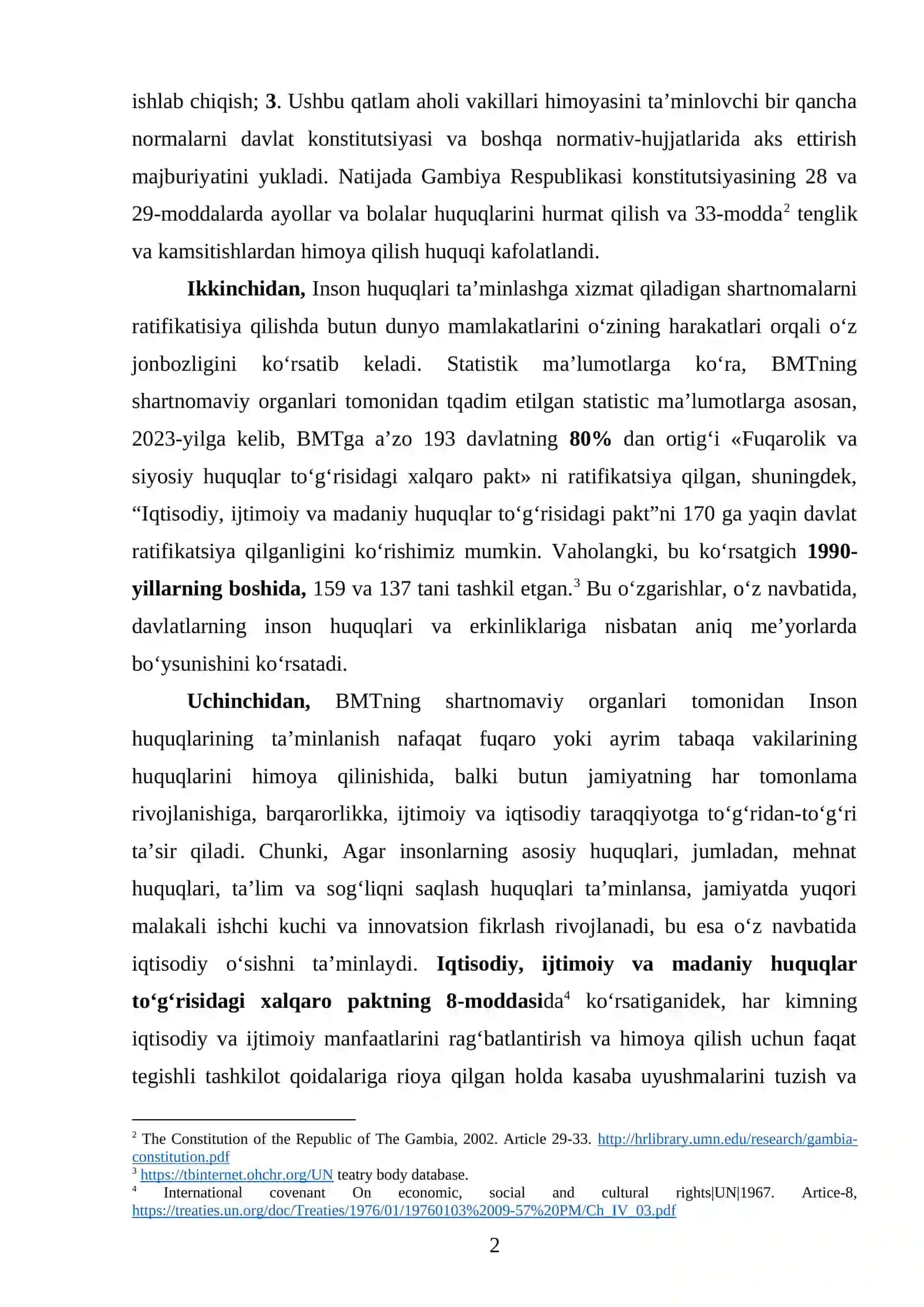 Birlashgan Millatlar Tashkiloti (BMT)ning inson huquqlari bo‘yicha shartnomaviy organlari va ularning o’ziga xos xususiyatlari 2