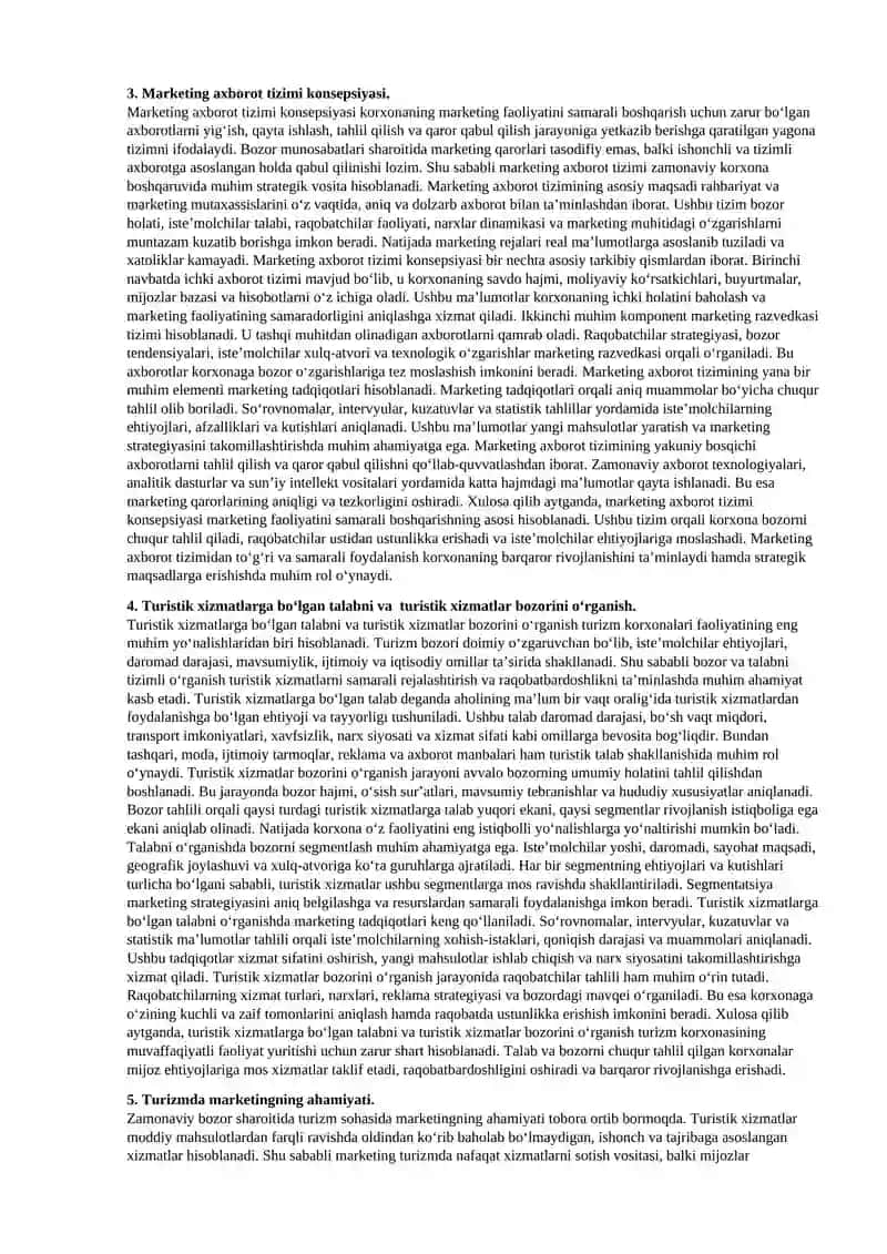 Turizm korxonasida marketing texnologiyasi 2
