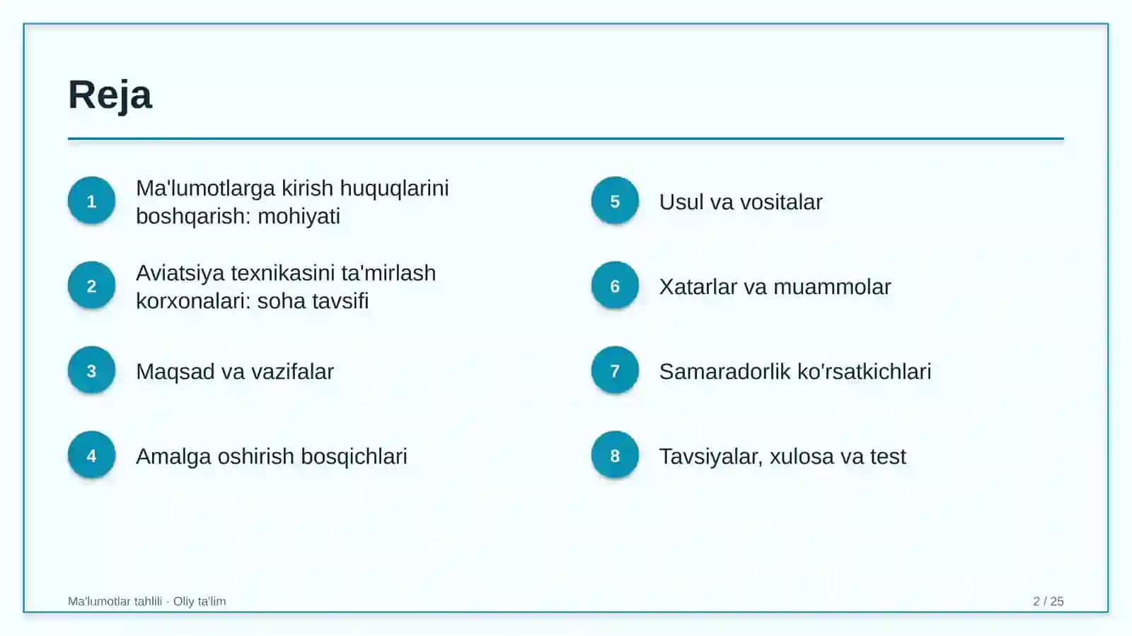 Aviatsiya texnikasini ta'mirlash korxonalarida ma'lumotlarga kirish huquqlarini boshqarish 2