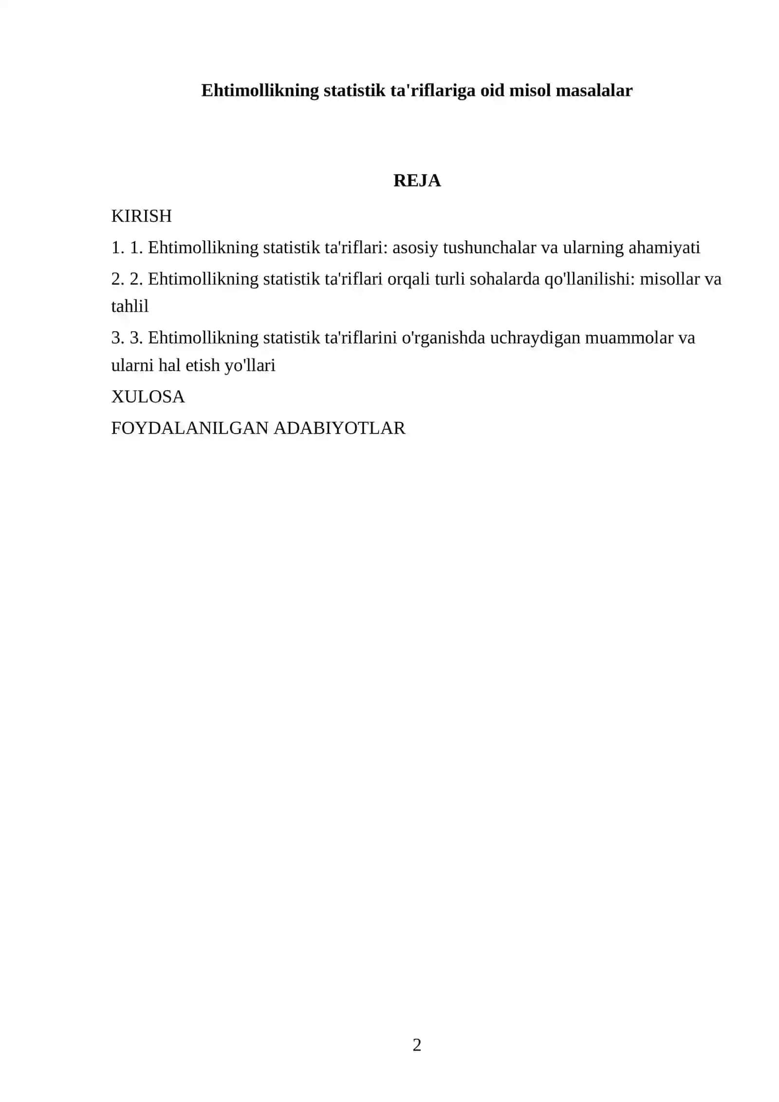 Ehtimollikning statistik ta'riflariga oid misol masalalar 2
