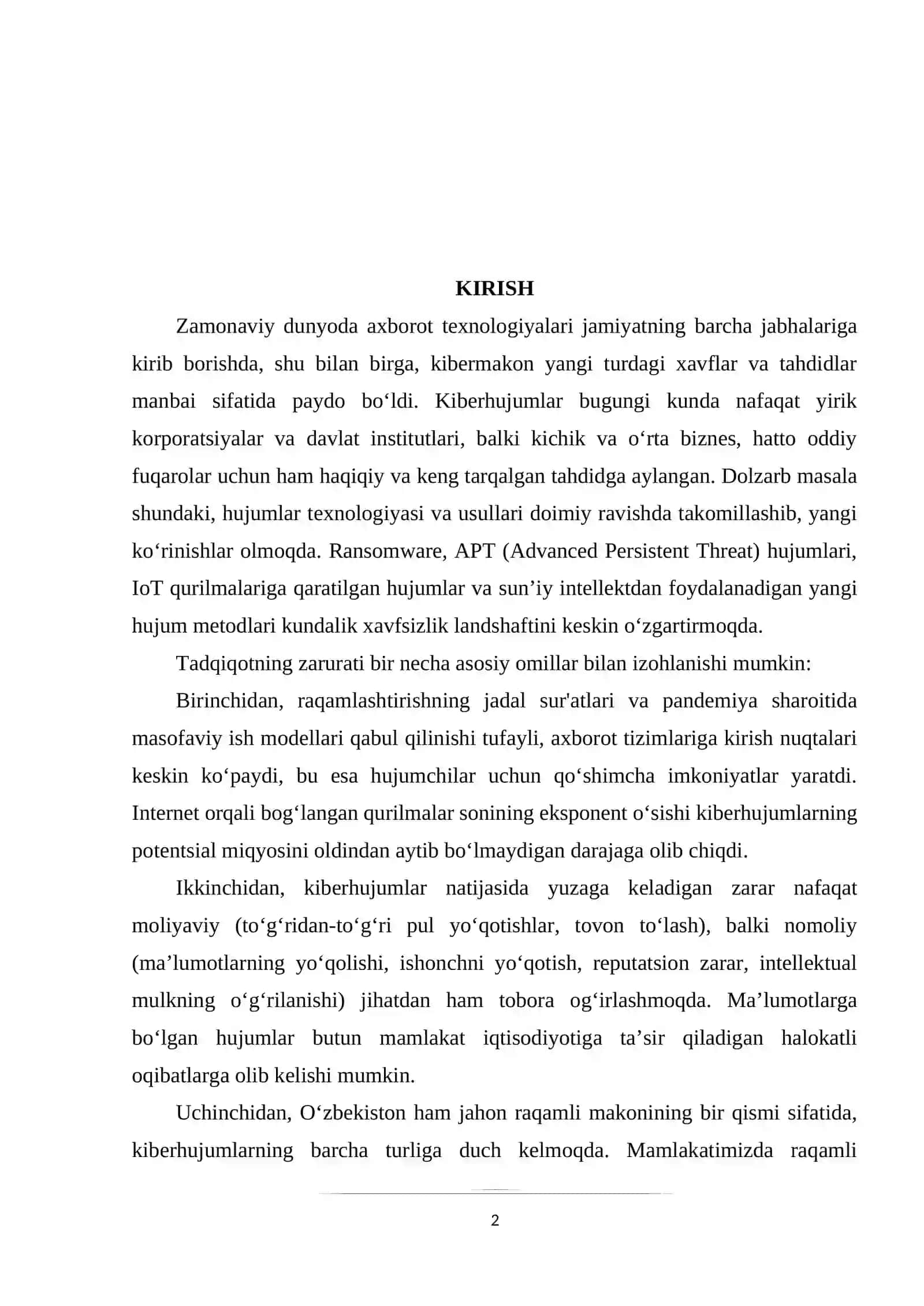 Zamonaviy kiberhujumlar turlari va ularning axborot tizimlariga koʻrsatadigan ta’siri 2