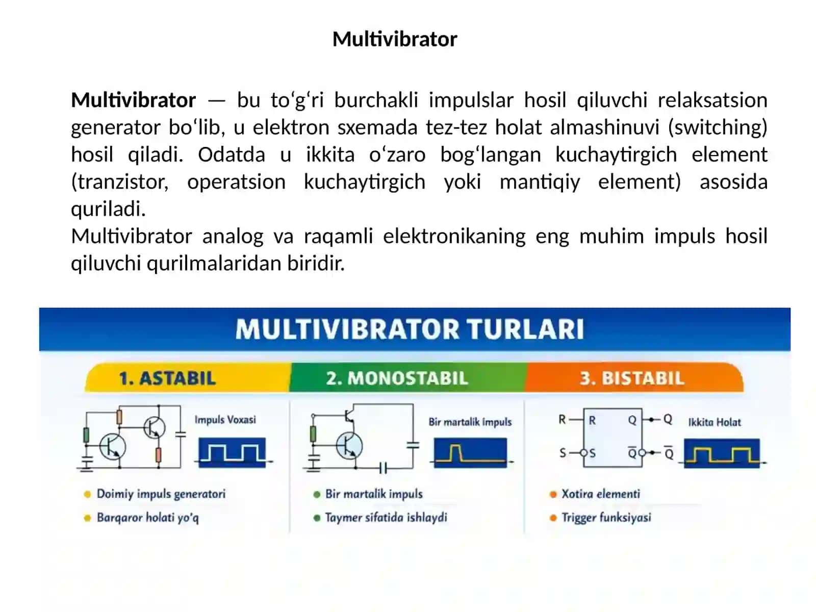 Multivibrator va yakka vibrator sxemalari 2