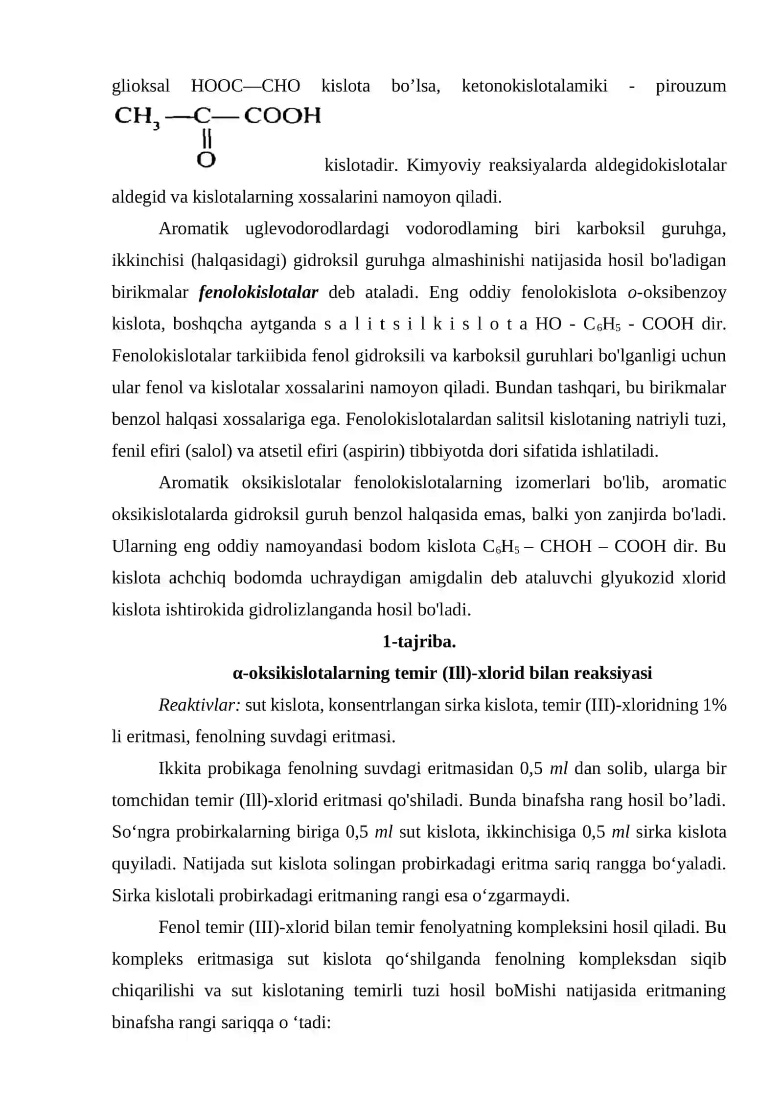 Oksikislotalar va oksokislotalarni o’rganish 2