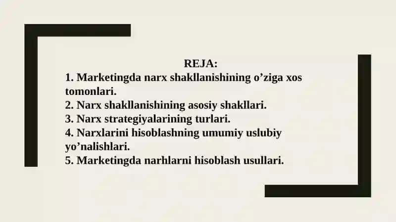 Marketingda narxsiyosati 2