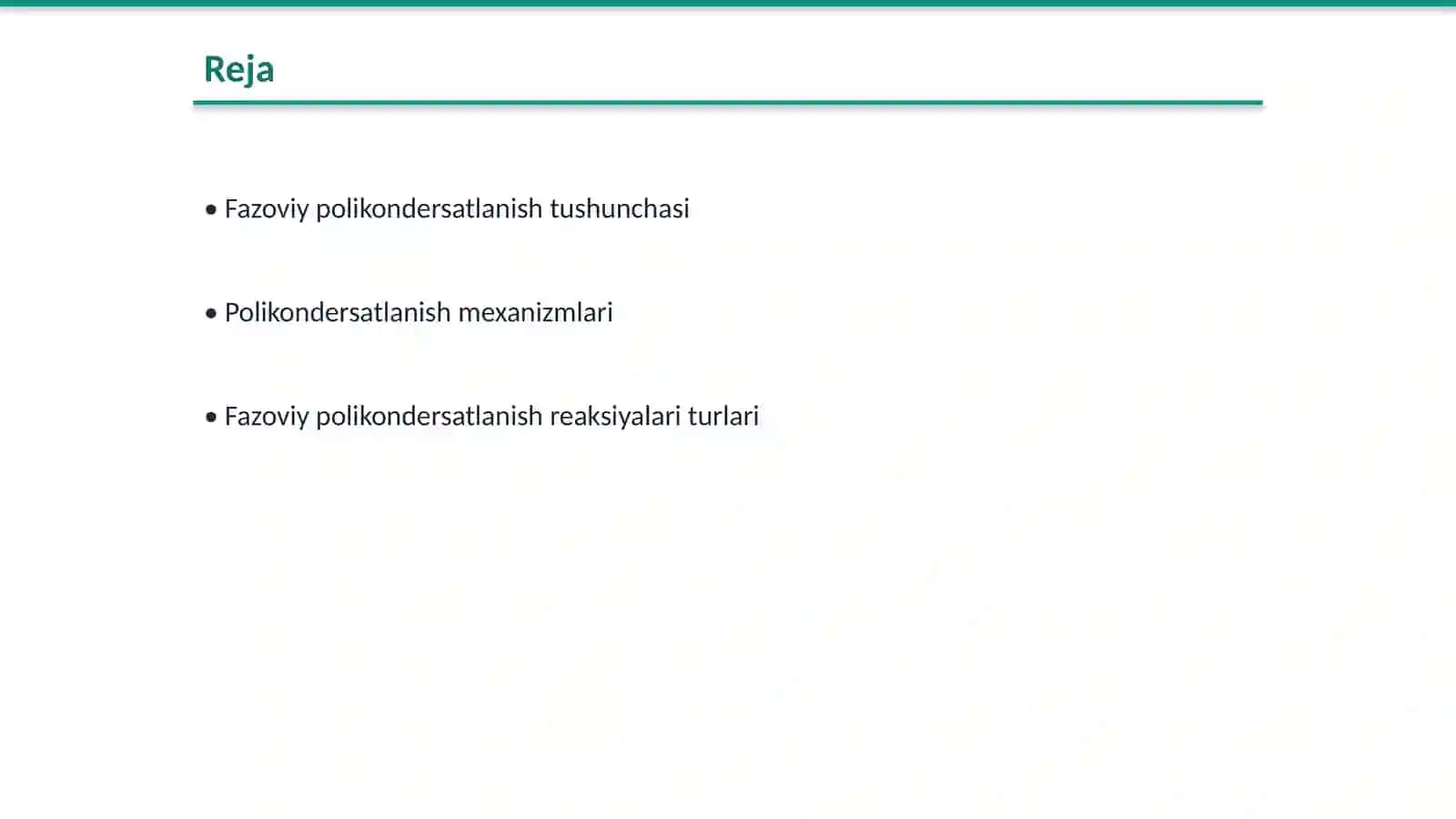 Fazoviy polikondersatlanish reaksiyalari;usullari, mexanizmlari va ahamiyati 2