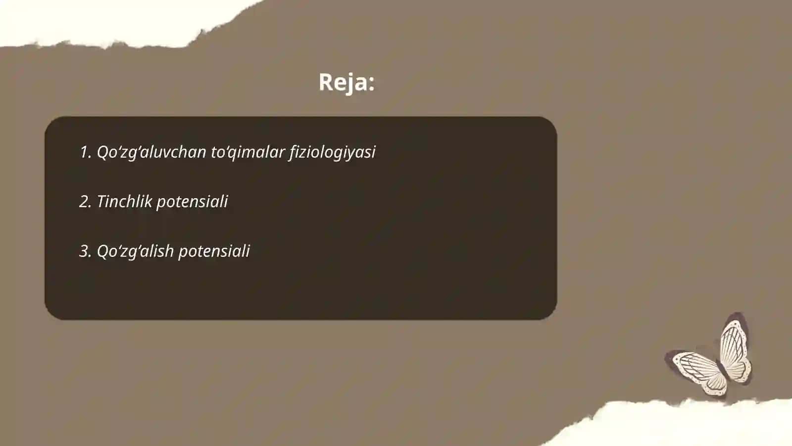 Qo‘zg‘aluvchan to‘qimalar fiziologiyasi.Tinchlik va qo‘zg‘alish potensiallari.Ta‘sirotning bo‘sag‘a kuchi ion kanallarining aktivatsiyasi, deaktivatsiya inaktivasiya.Sinapslar fiziologiyasi 2