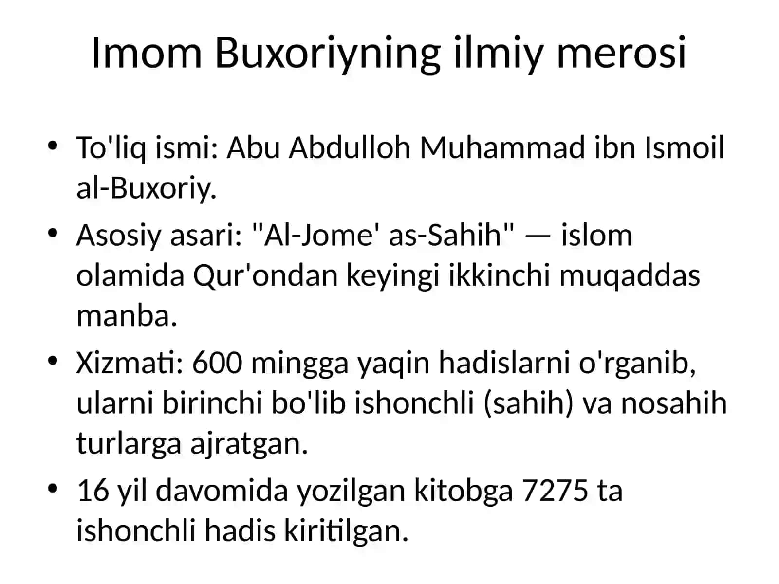 Imom Buxoriy va Imom Termiziyning hadis ilmiga qo'shgan hissalarini qiyosiy tahlili 2
