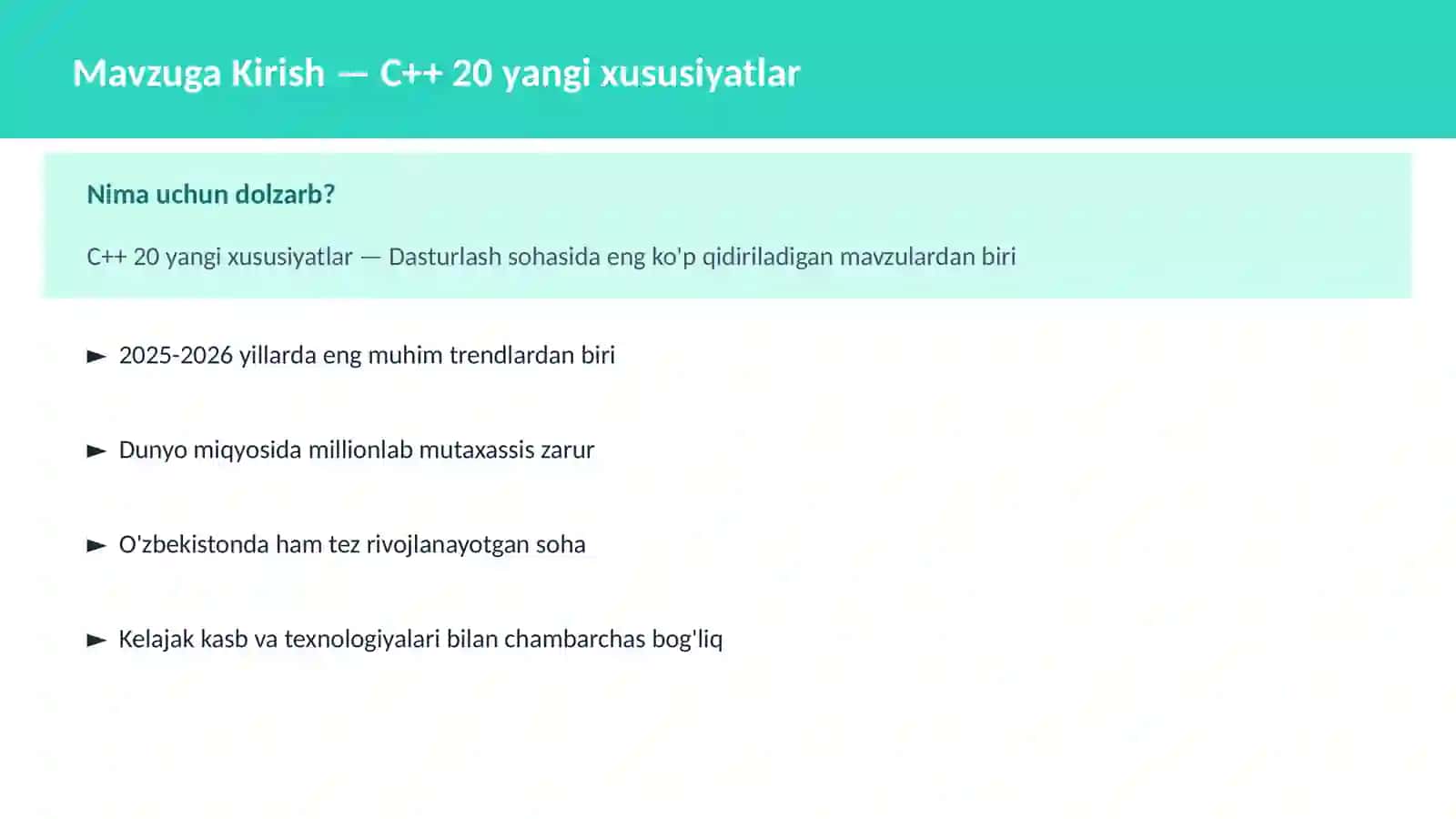 C++ VA TIZIM DASTURLASH 2