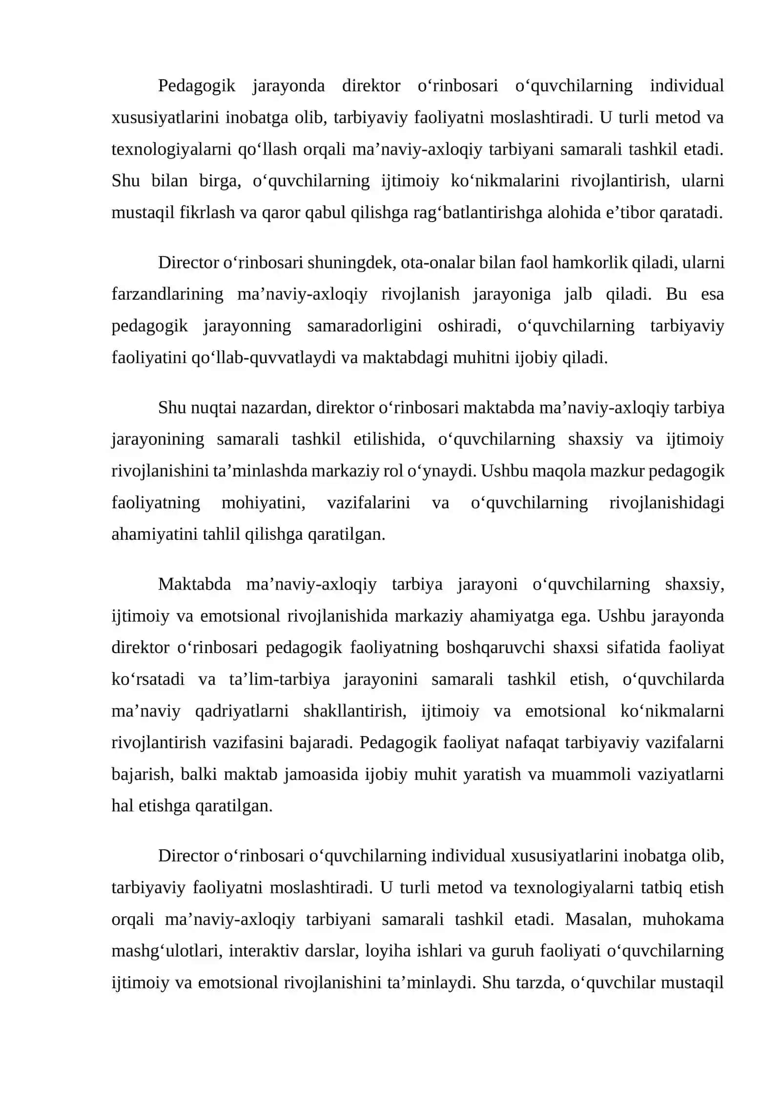 Maktabda ma’naviy-axloqiy tarbiya jarayonida direktor o‘rinbosarining pedagogik roli va ahamiyati 2