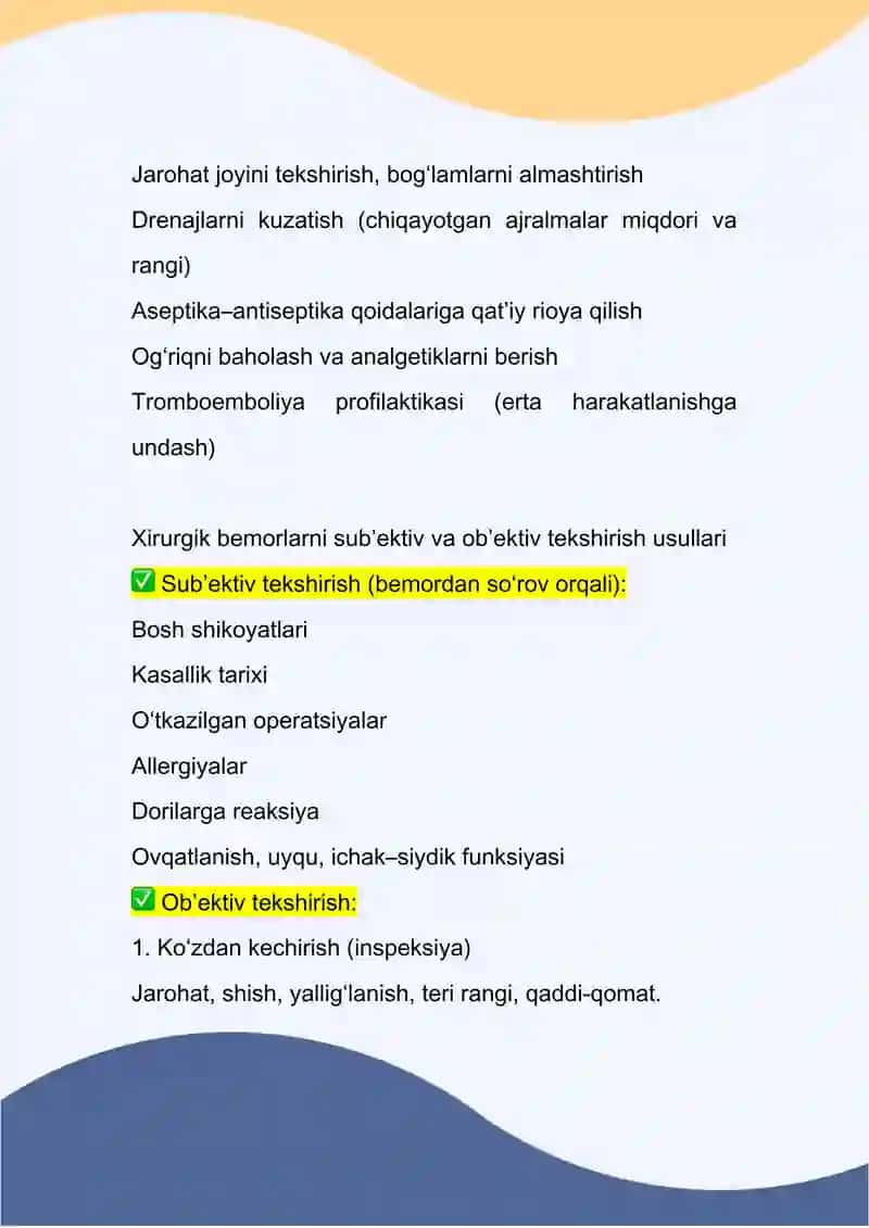 Xirurgik yo‘l bilan davolanayotgan bemorlarda hamshiralik ishining xususiyatlari 2
