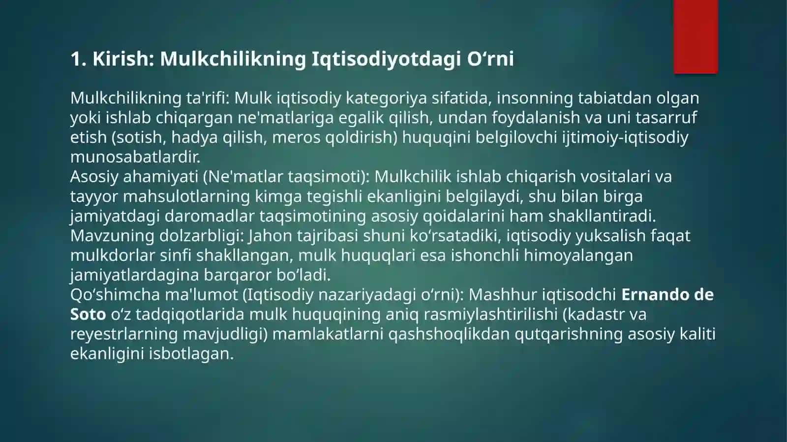 Mulkchilikning Iqtisodiyotdagi Oʻrni 2