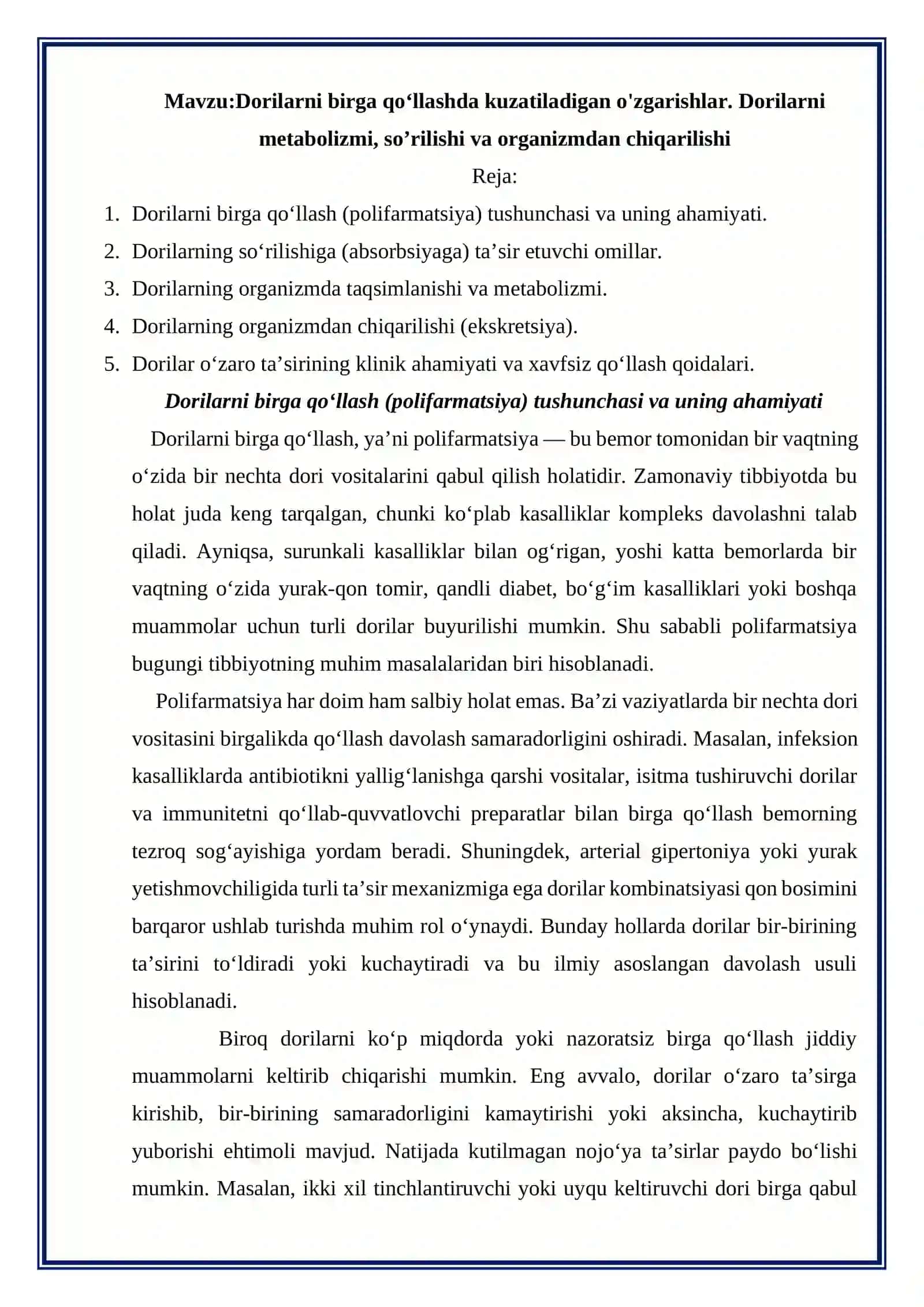 Dorilarni birga qo‘llashda kuzatiladigan o'zgarishlar 2