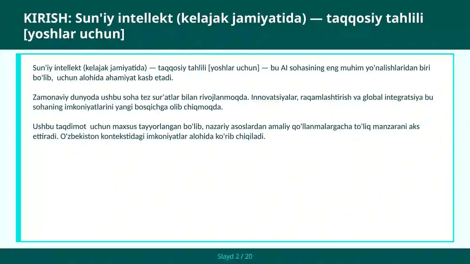 Sun'iy Intellekt (Kelajak Jamiyatida) — Taqqosiy Tahlili [Yoshlar Uchun] 2