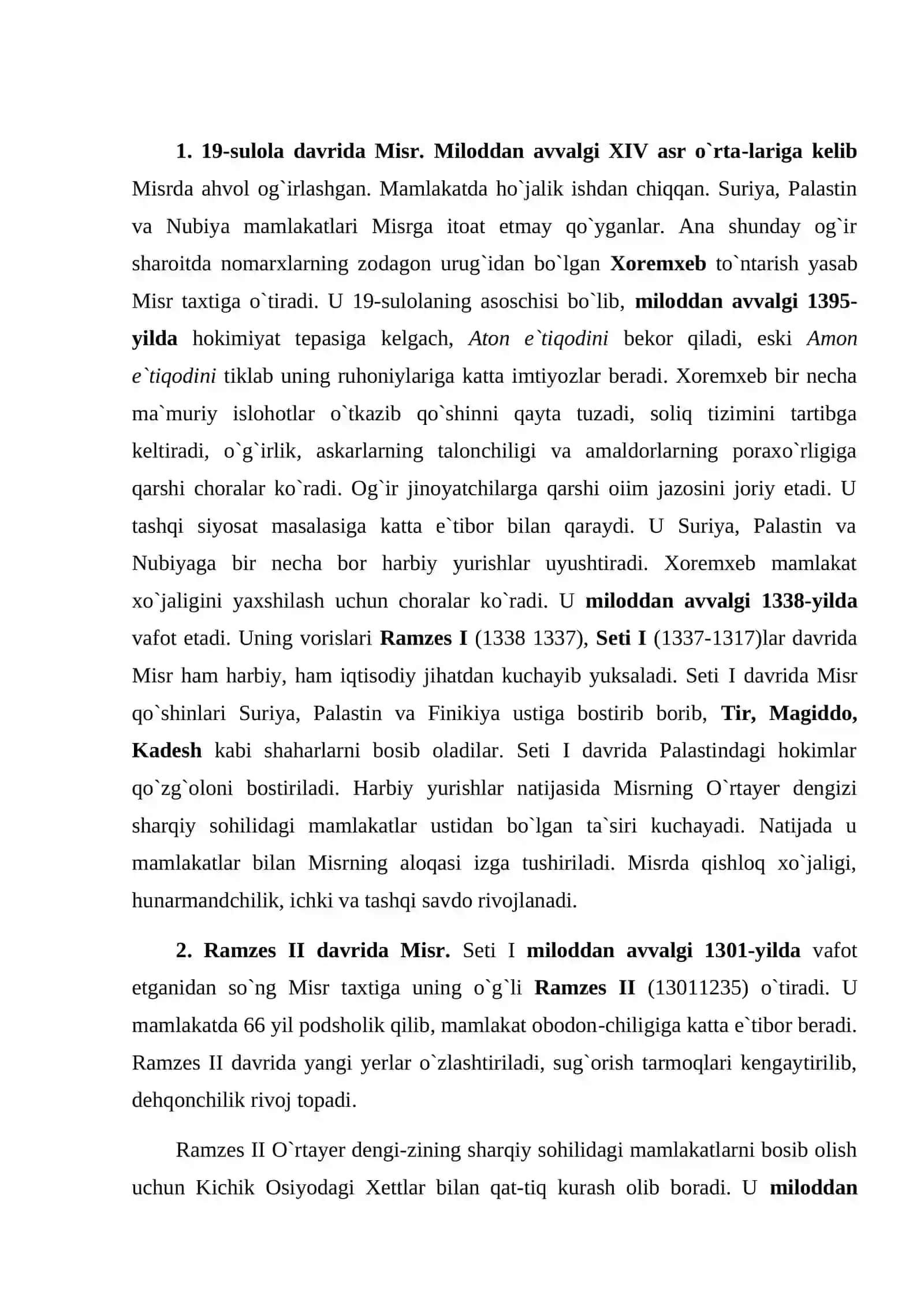 19–20- sulolalar davrida Misr podsholigi 2