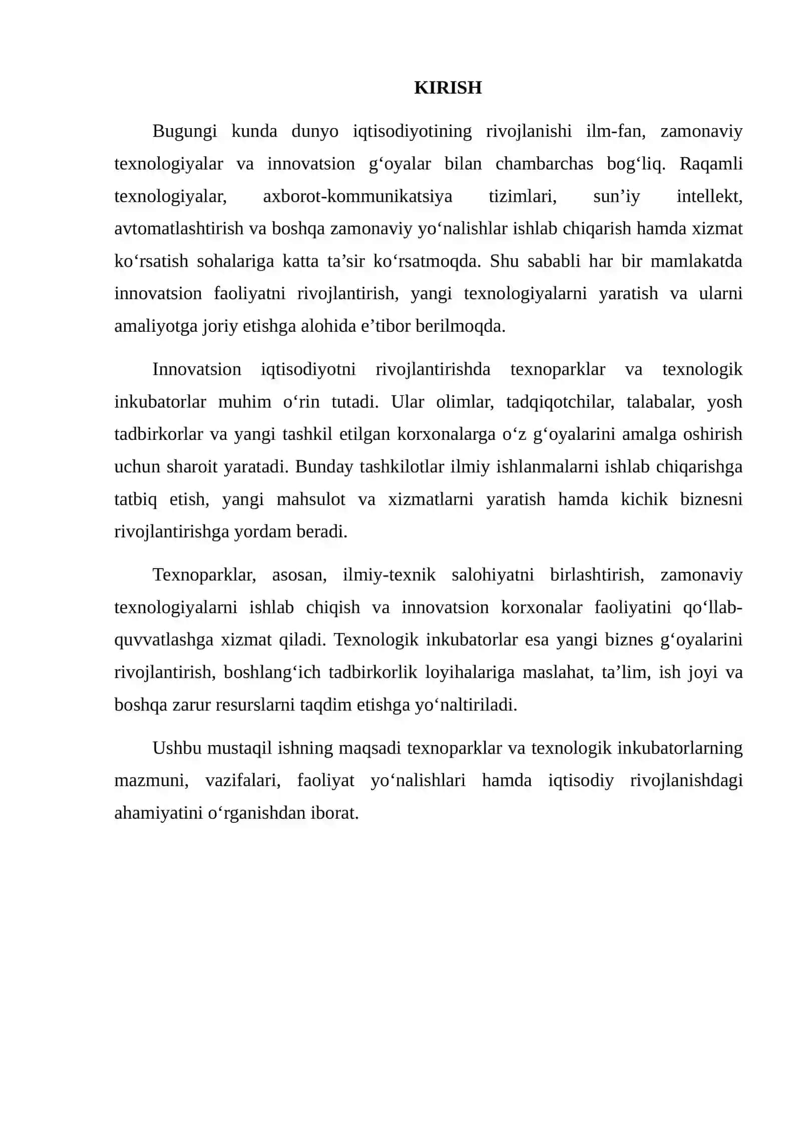 TEXNOPARKLAR, TEXNOLOGIK INKUBATORLAR VA ULARNING VAZIFALARI 2