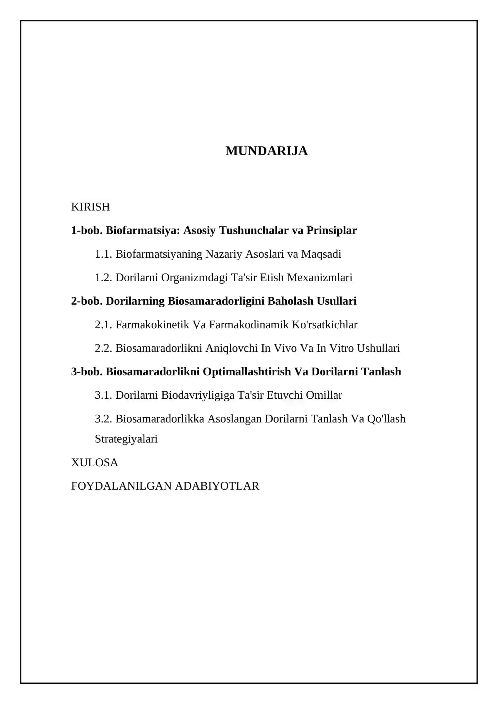 Biofarmatsiya asoslari. Dorilarning biosamaradorligini aniqlash usullari 2