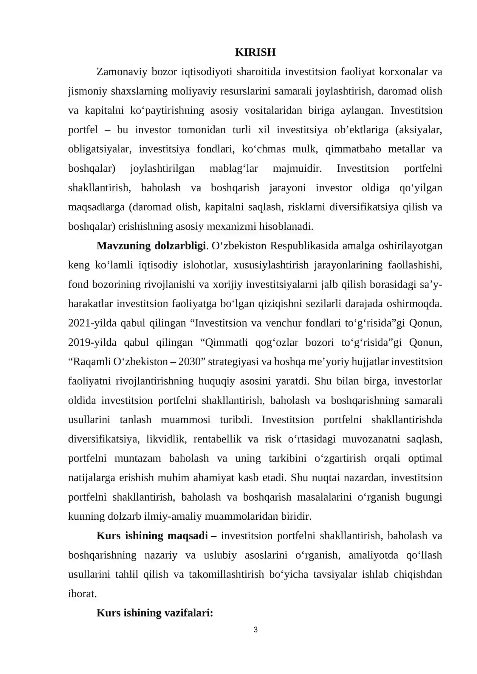 Mavzu: INVESTITSION PORTFELNI SHAKLLANTIRISH VA BAHOLASHNING NAZARIY ASOSLARI 2
