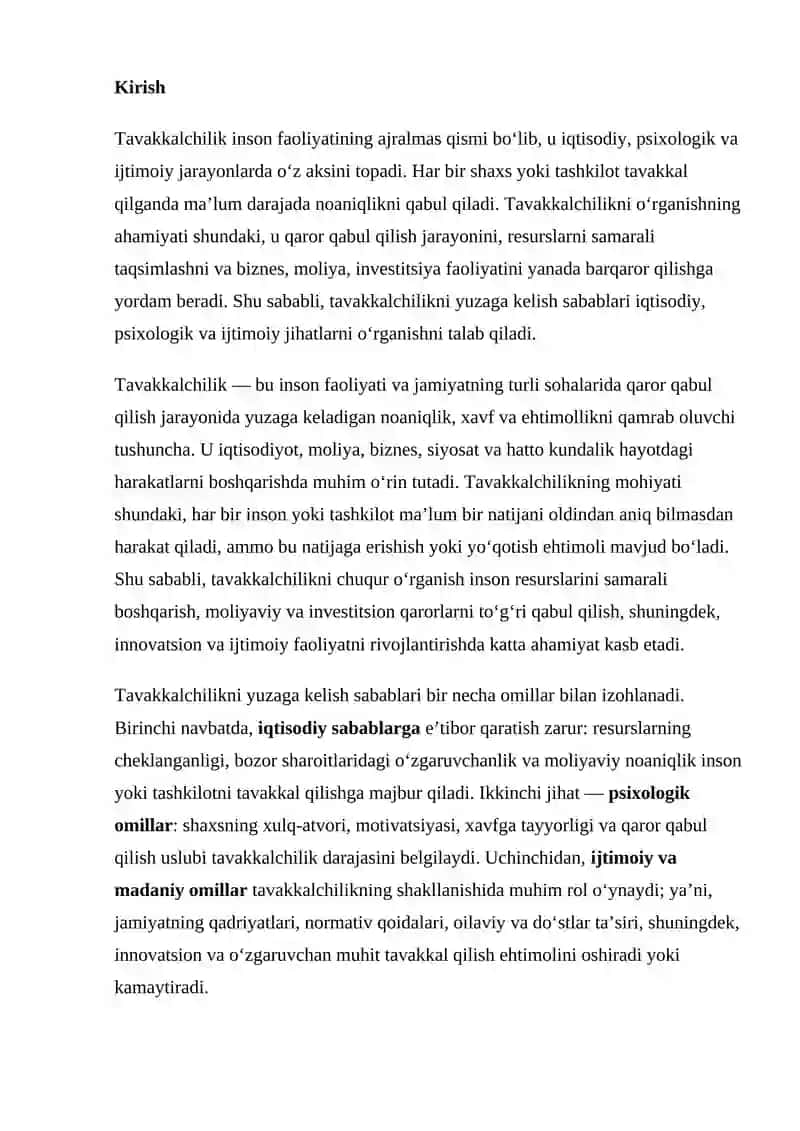 Tavakkalchilikning Vujudga Kelish Sabablari 2