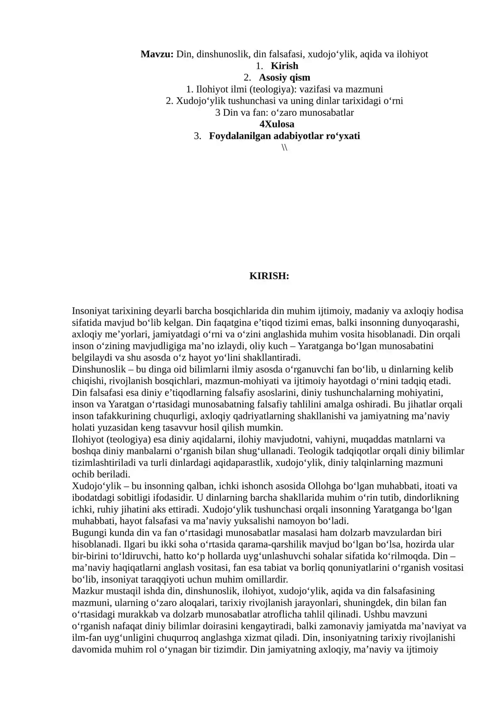 Din, dinshunoslik, din falsafasi, xudojo‘ylik, aqida va ilohiyot 2