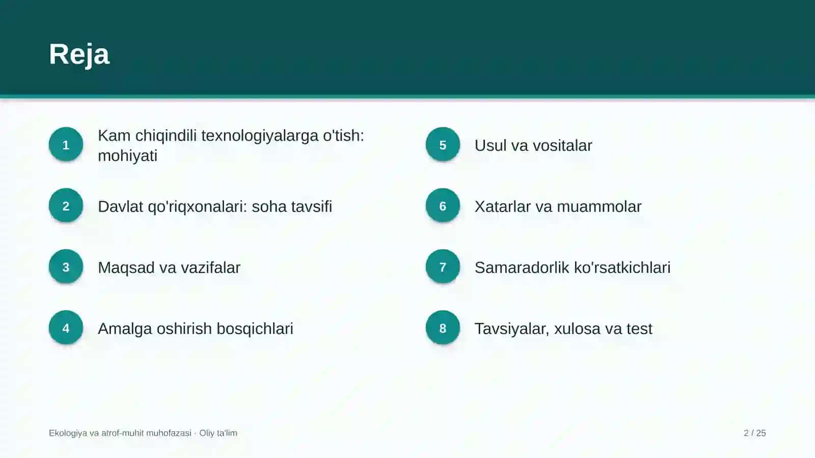 Ekologiya va atrof-muhit muhofazasi · Oliy ta'lim 2