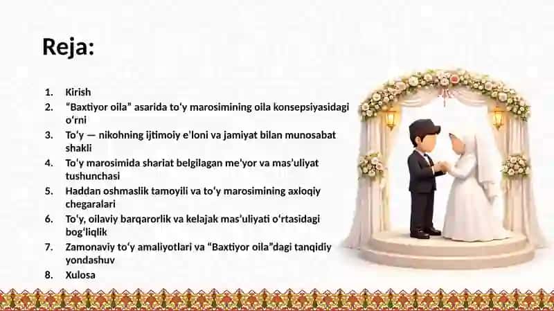 Shayx Muhammad Sodiq Muhammad Yusufning "Baxtiyor oila" asarida nikoh va to'y marosimining ma'naviy-ijtimoiy asoslari 2