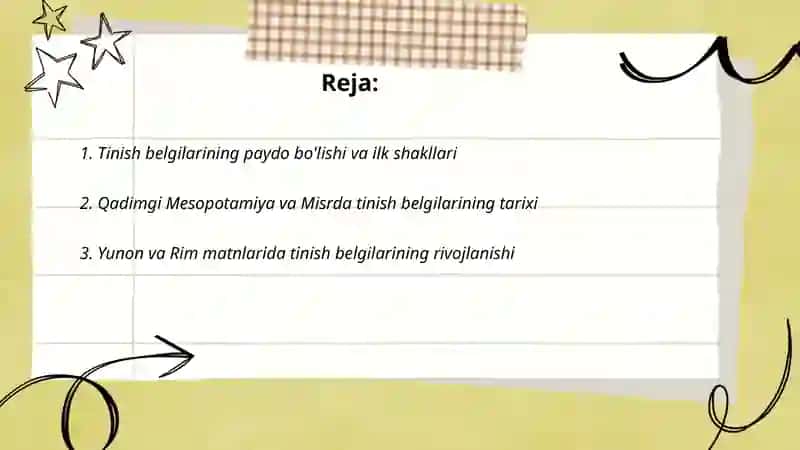 Tinish belgilari tarixi 2