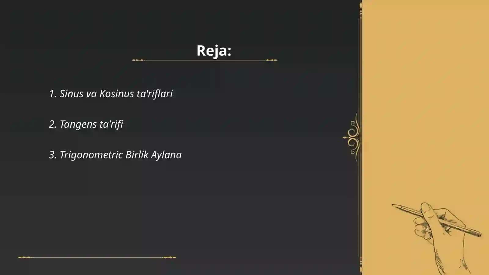 Ayni bir burchakning sinusi kosinusi tangensi orasidagi munosabatlar 2