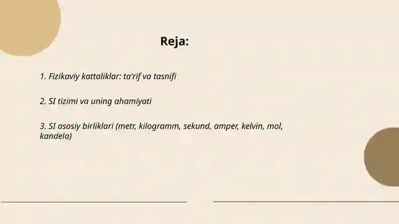 Fizikaviy kattaliklar va ularning o’lchov birliklari 2