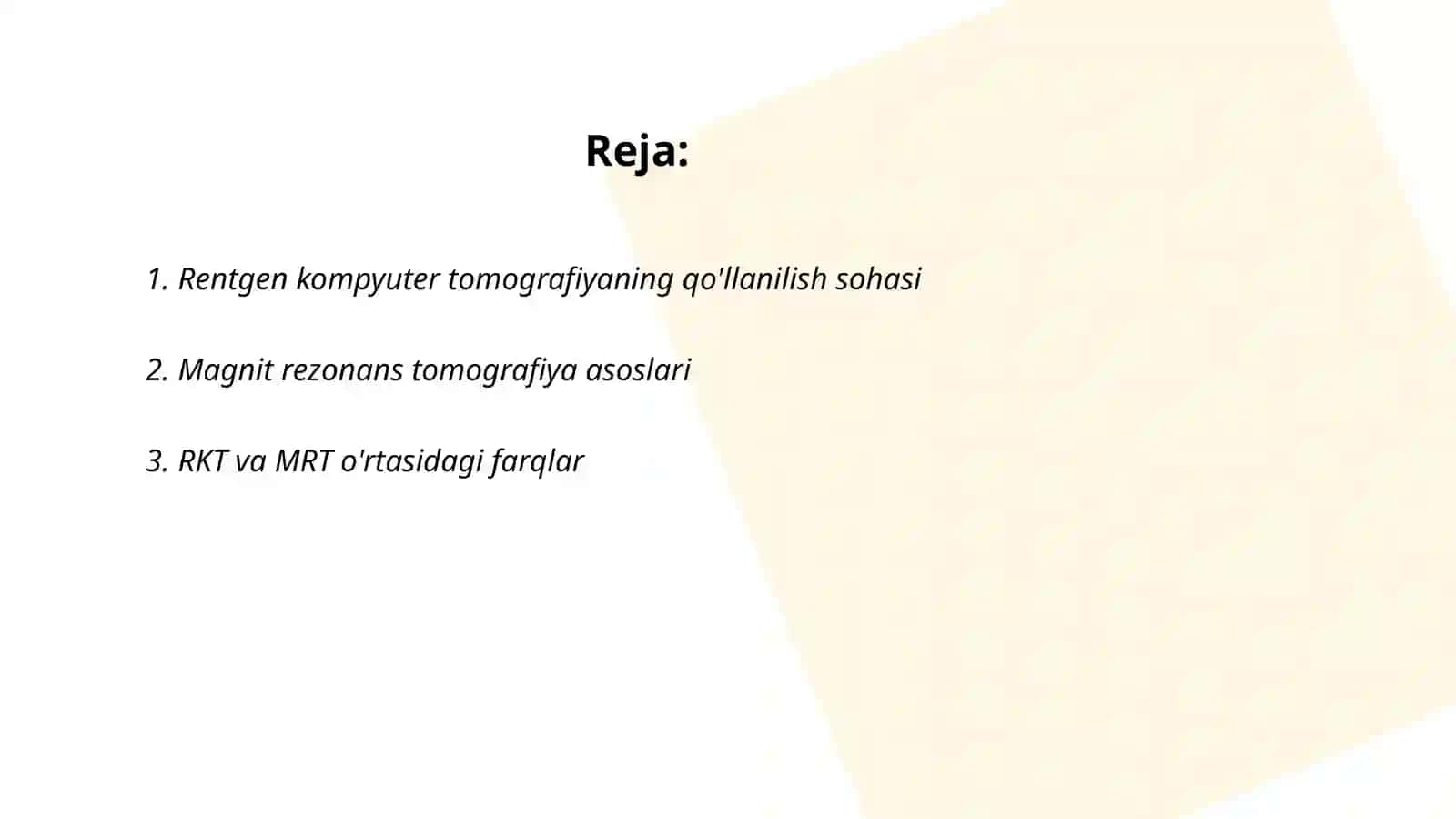 Rentgen kompyuter tomografiya va Magnit rezonals tamogarafiya M.R.T 2