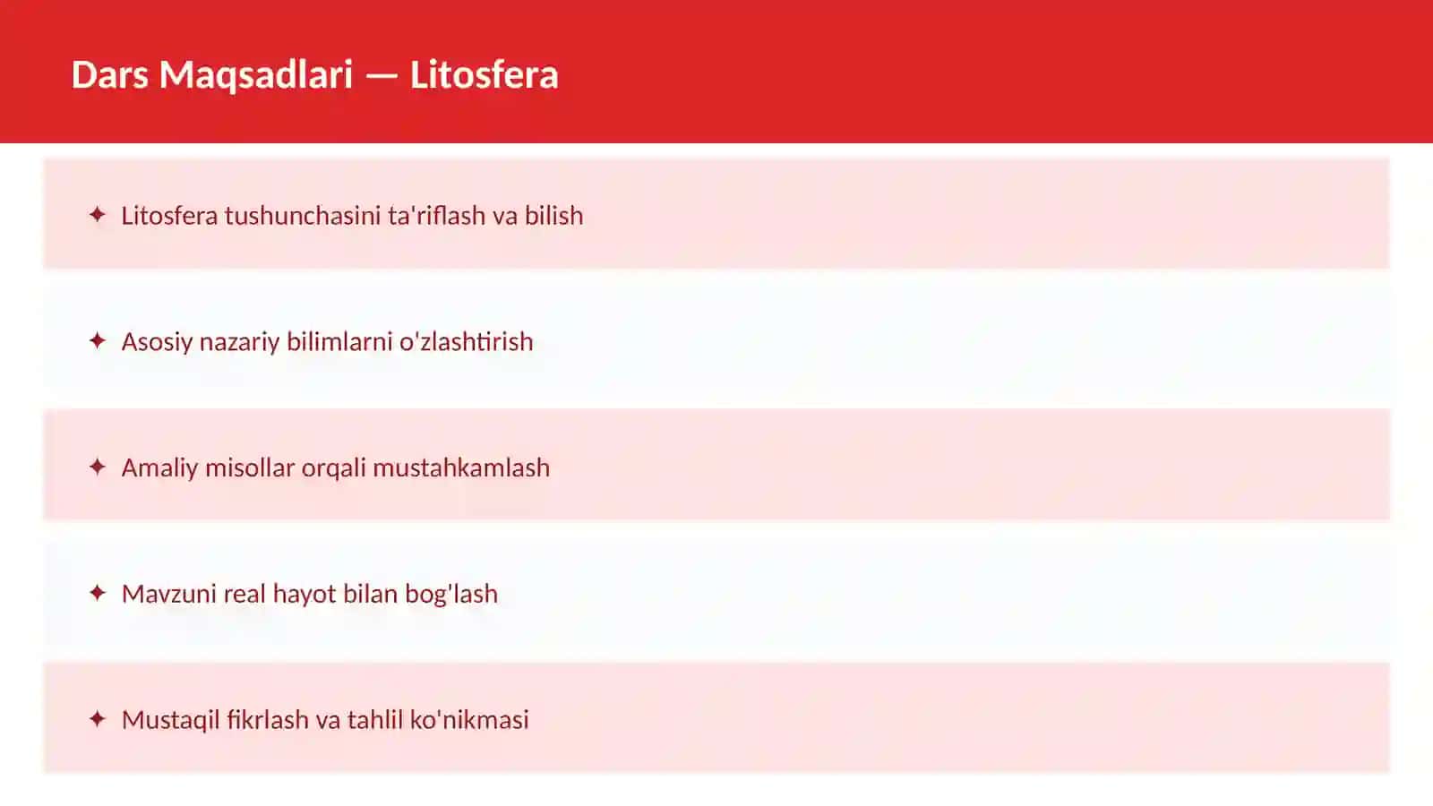GEOGRAFIYA Yer tuzilishi O'qituvchilar va talabalar uchun dars ishlanma 2