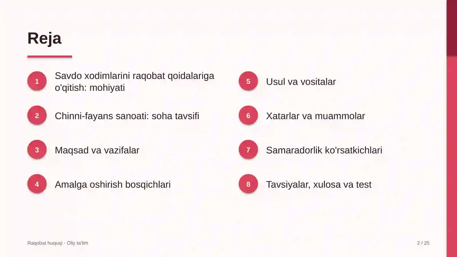 Chinni-fayans sanoatida savdo xodimlarini raqobat qoidalari bo'yicha o'qitish 2