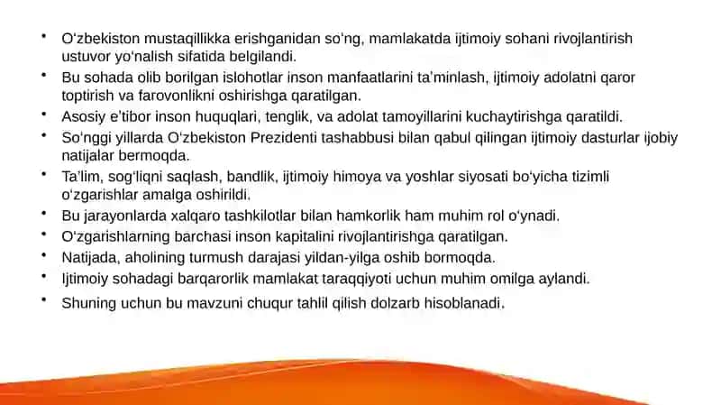 Oʻzbekistonda ijtimoiy sohada amalga oshirilayotgan oʻzgarishlar 2