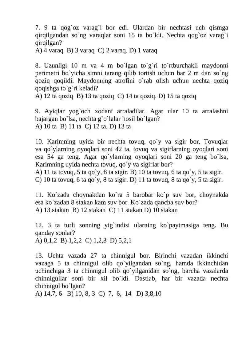 Boshlang’inch sinflarda nostandart masalalar va ularni yechishga o’rgatish metodikasi fanidan ORALIQ nazorat ishi 2