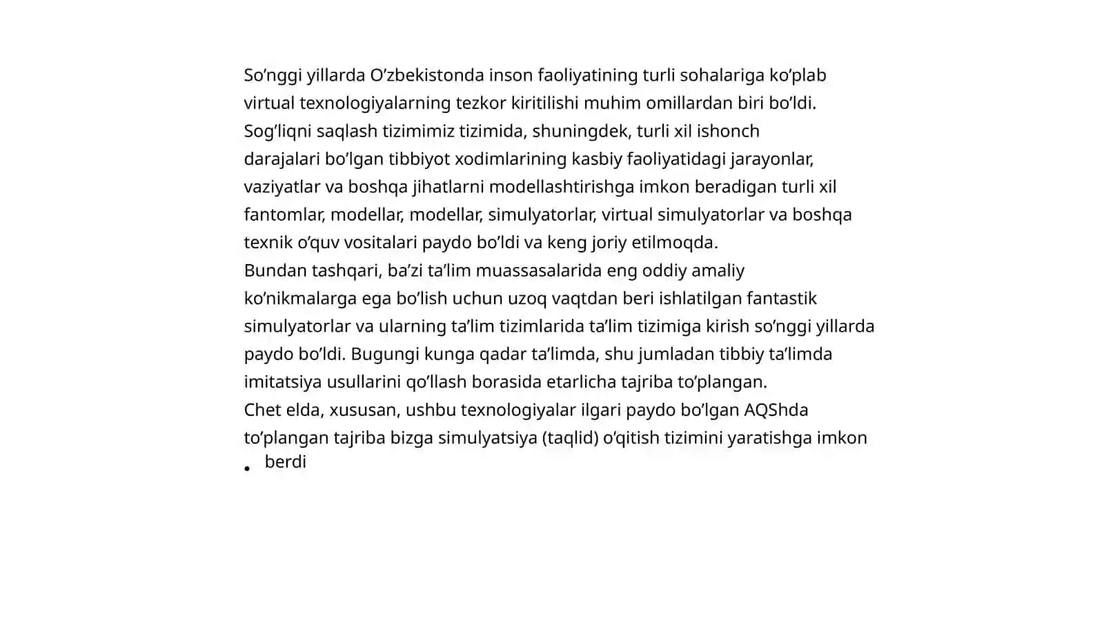 Simulyatsiya usullari va Simulyatsiya tibbiyotini ishlab chiqish 2