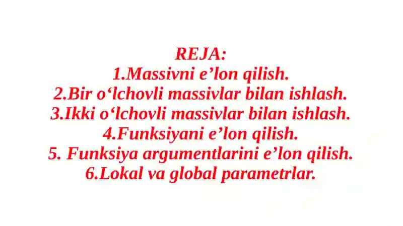 Pythondamassivlar.Pythondafunksiyalar. 2