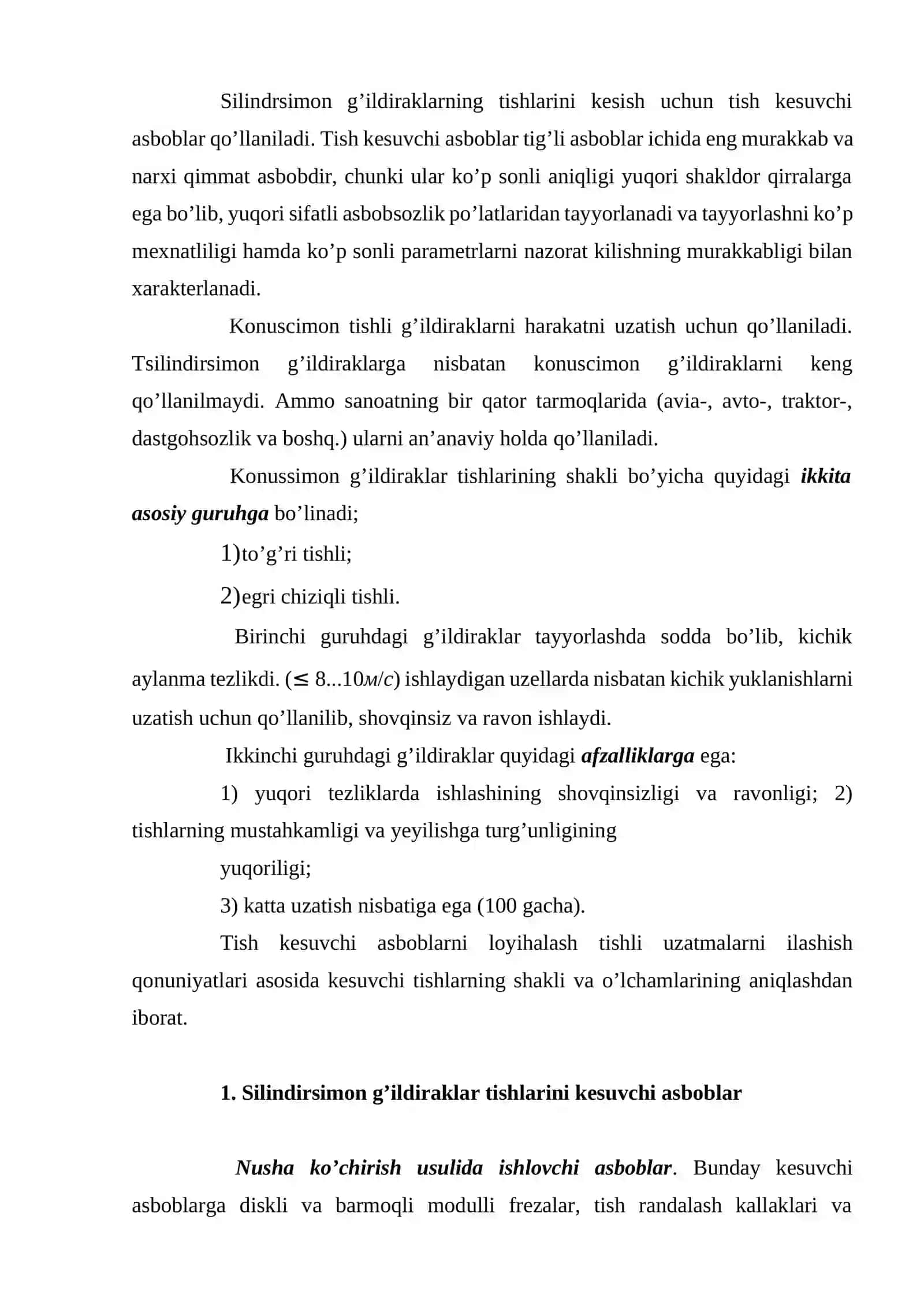 TISHLI G`ILDIRAKLARNI KESISH UCHUN ASBOBLAR TAYINLASHI VA HAR XIL KO`RINISHLARI, AOSIY KINEMATIC SXEMALARI, ULARNI ASBOB SHAKLIGA TA’SIRI 2
